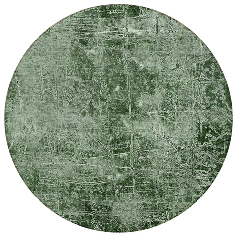 8' Round Emerald Round Abstract Washable Non Skid Indoor Outdoor Area Rug