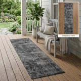 8' Runner Gray Abstract Washable Non Skid Indoor Outdoor Runner Rug