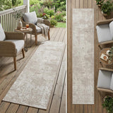8' Runner Ivory Abstract Washable Non Skid Indoor Outdoor Runner Rug