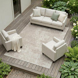 8' X 10' Ivory Abstract Washable Non Skid Indoor Outdoor Area Rug