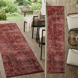 8' Runner Merlot Abstract Washable Non Skid Indoor Outdoor Runner Rug