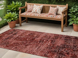 8' Runner Merlot Abstract Washable Non Skid Indoor Outdoor Runner Rug