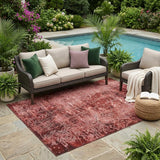 5' X 8' Merlot Abstract Washable Non Skid Indoor Outdoor Area Rug