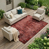 8' X 10' Merlot Abstract Washable Non Skid Indoor Outdoor Area Rug