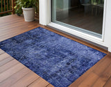 2' X 3' Navy Blue Abstract Washable Non Skid Indoor Outdoor Area Rug