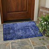 2' X 3' Navy Blue Abstract Washable Non Skid Indoor Outdoor Area Rug