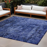8' X 10' Navy Blue Abstract Washable Non Skid Indoor Outdoor Area Rug