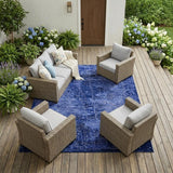 8' X 10' Navy Blue Abstract Washable Non Skid Indoor Outdoor Area Rug