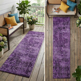 8' Runner Purple Abstract Washable Non Skid Indoor Outdoor Runner Rug