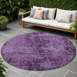 8' Round Purple Round Abstract Washable Non Skid Indoor Outdoor Area Rug