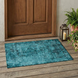 3' X 5' Teal Abstract Washable Non Skid Indoor Outdoor Area Rug