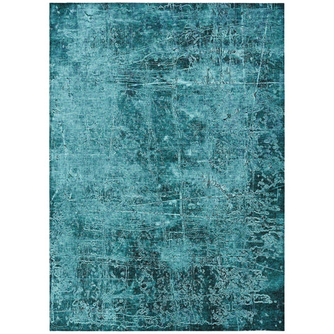 3' X 5' Teal Abstract Washable Non Skid Indoor Outdoor Area Rug