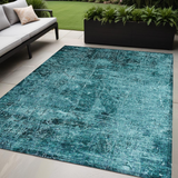 5' X 8' Teal Abstract Washable Non Skid Indoor Outdoor Area Rug