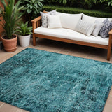 8' X 10' Teal Abstract Washable Non Skid Indoor Outdoor Area Rug
