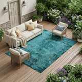 8' X 10' Teal Abstract Washable Non Skid Indoor Outdoor Area Rug