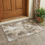 2' X 3' Taupe and Ivory Floral Washable Non Skid Indoor Outdoor Area Rug