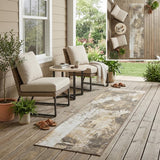 8' Runner Taupe and Ivory Floral Washable Non Skid Indoor Outdoor Runner Rug