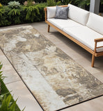 8' Runner Taupe and Ivory Floral Washable Non Skid Indoor Outdoor Runner Rug