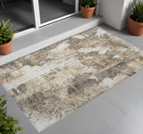 3' X 5' Taupe and Ivory Floral Washable Non Skid Indoor Outdoor Area Rug