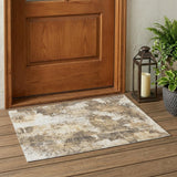 3' X 5' Taupe and Ivory Floral Washable Non Skid Indoor Outdoor Area Rug