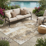 5' X 8' Taupe and Ivory Floral Washable Non Skid Indoor Outdoor Area Rug