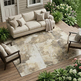 8' X 10' Taupe and Ivory Floral Washable Non Skid Indoor Outdoor Area Rug