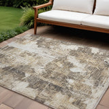 8' X 10' Taupe and Ivory Floral Washable Non Skid Indoor Outdoor Area Rug