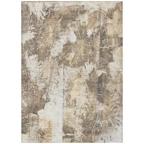 8' X 10' Taupe and Ivory Floral Washable Non Skid Indoor Outdoor Area Rug