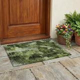 2' X 3' Green Floral Washable Non Skid Indoor Outdoor Area Rug