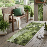 8' Runner Green Floral Washable Non Skid Indoor Outdoor Runner Rug