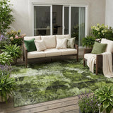 5' X 8' Green Floral Washable Non Skid Indoor Outdoor Area Rug