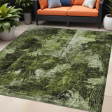 5' X 8' Green Floral Washable Non Skid Indoor Outdoor Area Rug