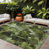 8' X 10' Green Floral Washable Non Skid Indoor Outdoor Area Rug