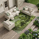 8' X 10' Green Floral Washable Non Skid Indoor Outdoor Area Rug