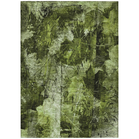 8' X 10' Green Floral Washable Non Skid Indoor Outdoor Area Rug