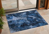2' X 3' Navy Blue Floral Washable Non Skid Indoor Outdoor Area Rug