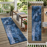 8' Runner Navy Blue Floral Washable Non Skid Indoor Outdoor Runner Rug