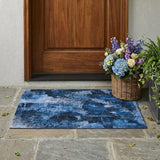3' X 5' Navy Blue Floral Washable Non Skid Indoor Outdoor Area Rug