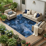 8' X 10' Navy Blue Floral Washable Non Skid Indoor Outdoor Area Rug