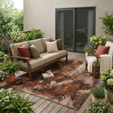 5' X 8' Orange Floral Washable Non Skid Indoor Outdoor Area Rug
