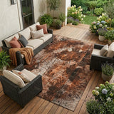 8' X 10' Orange Floral Washable Non Skid Indoor Outdoor Area Rug