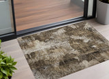 2' X 3' Taupe Floral Washable Non Skid Indoor Outdoor Area Rug