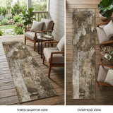 8' Runner Taupe Floral Washable Non Skid Indoor Outdoor Runner Rug