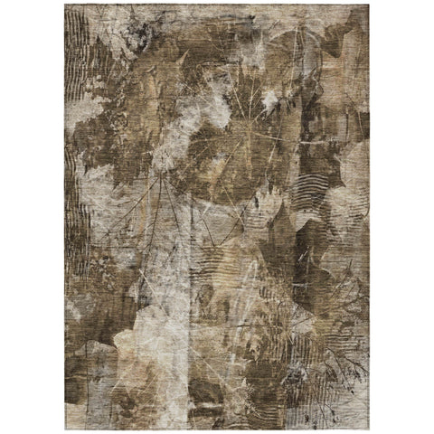 3' X 5' Taupe Floral Washable Non Skid Indoor Outdoor Area Rug