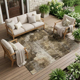 8' X 10' Taupe Floral Washable Non Skid Indoor Outdoor Area Rug
