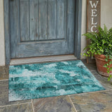 2' X 3' Teal Floral Washable Non Skid Indoor Outdoor Area Rug