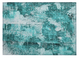 2' X 3' Teal Floral Washable Non Skid Indoor Outdoor Area Rug