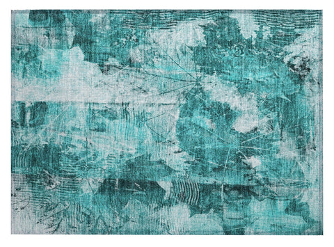 2' X 3' Teal Floral Washable Non Skid Indoor Outdoor Area Rug