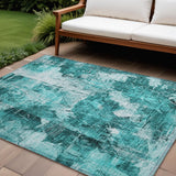 8' X 10' Teal Floral Washable Non Skid Indoor Outdoor Area Rug