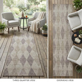 8' Runner Beige Taupe and Brown Geometric Washable Non Skid Indoor Outdoor Runner Rug